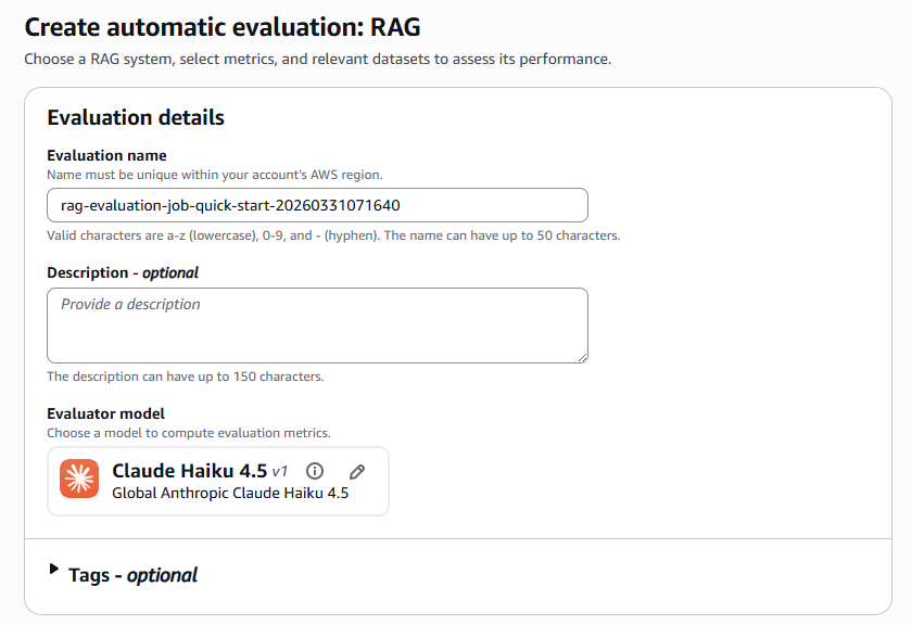 評価ジョブの作成画面