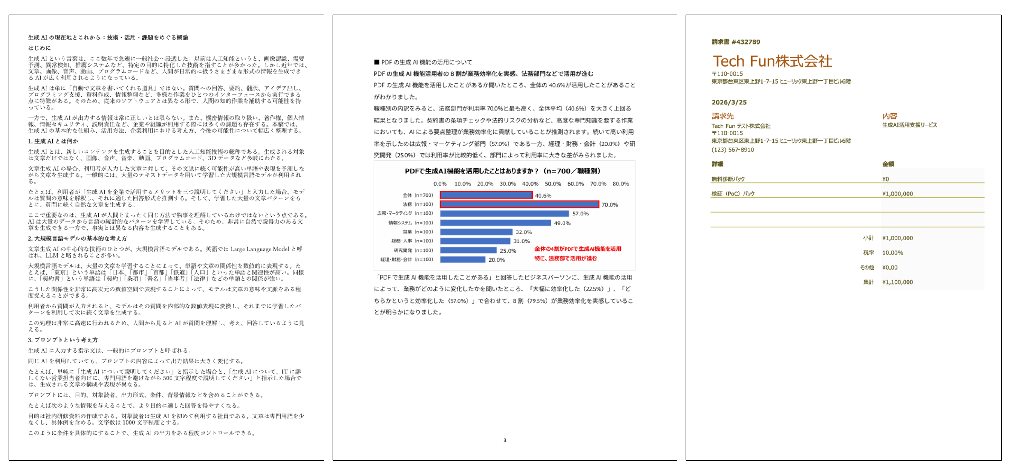 検証に使用する3種類のPDFの内容